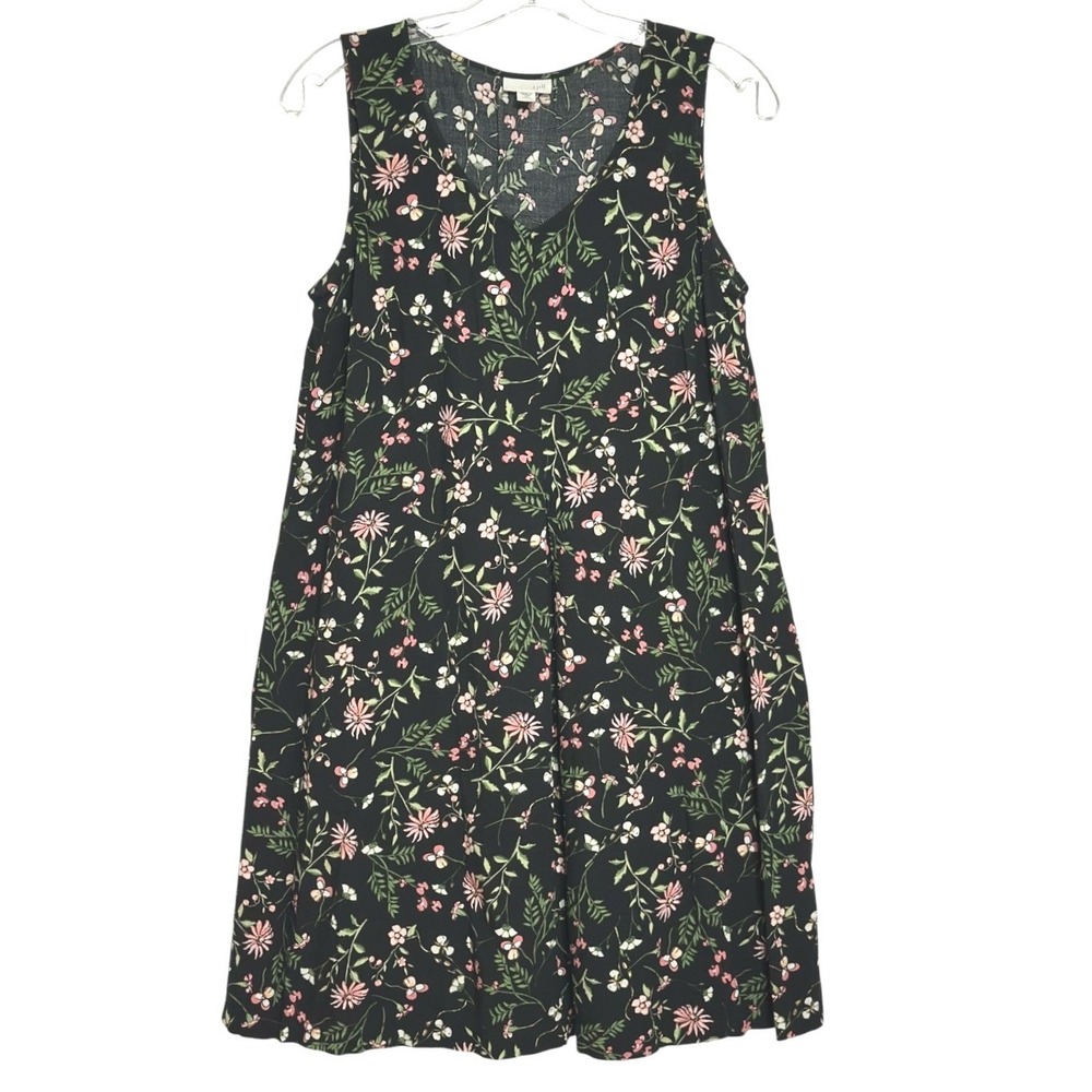 J Jill‎ Shift Dress Women Black Pink Floral V-Neck Cottagecore Garden Party XSP
